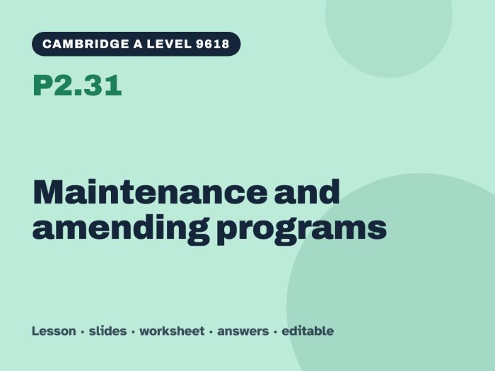 Cambridge A Level Computer Science 9618 – P2.31 Maintenance and amending programs