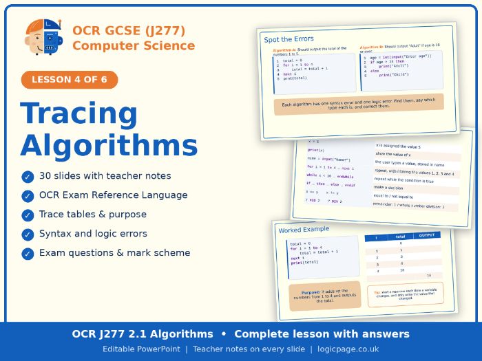 OCR J277 Computer Science 2.1 Tracing Algorithms