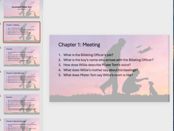 Goodnight Mister Tom Comprehension questions and answers