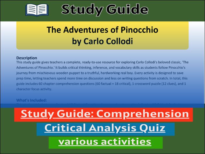 The Adventures of Pinocchio by Carlo Collodi, Worksheet & Activities