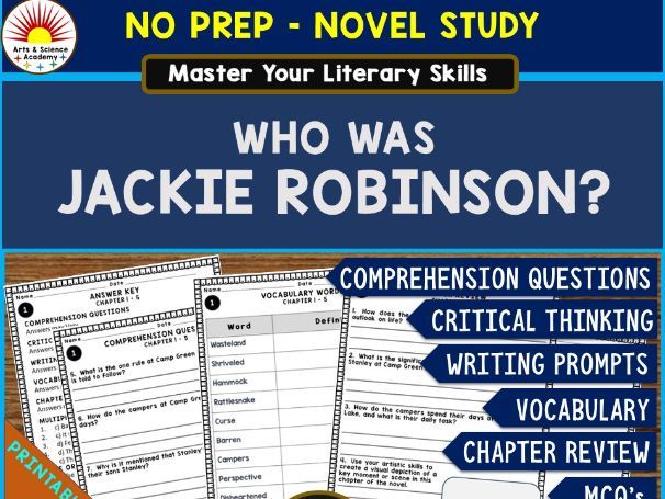 WHO WAS  JACKIE ROBINSON? Novel Study Comprehension, Critical Thinking, Vocab, MCQs, True or False,
