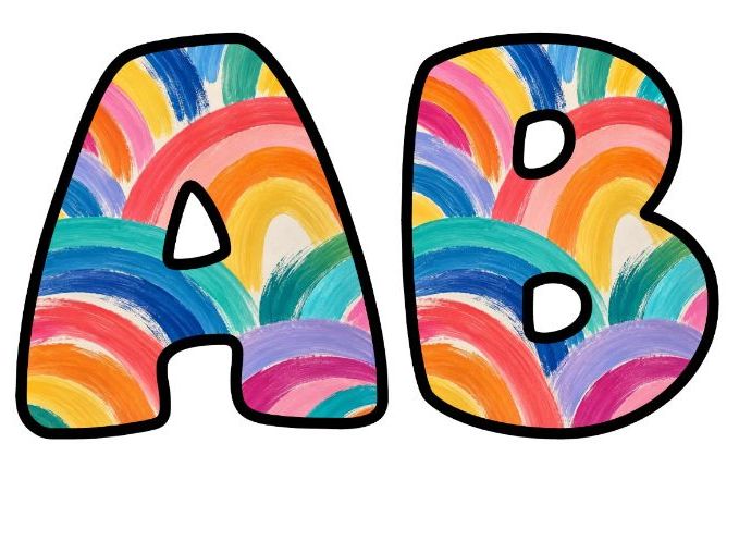 Painted Rainbows Bright Bubble Letters | Rainbow Bulletin Board Letters | Classroom Display Pack