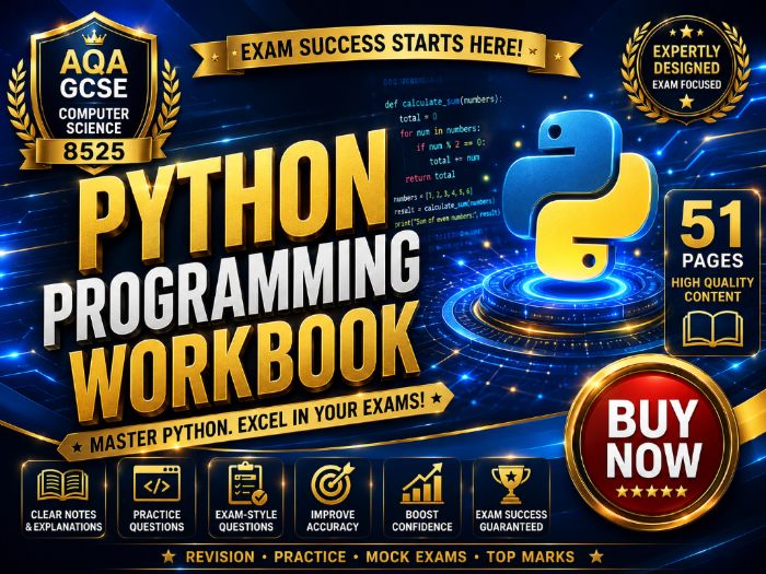 AQA GCSE Computer Science 8525 Python Programming Workbook | 51 Pages