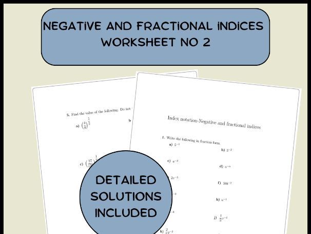 Negative and fractional indices worksheet no 2 (with solutions)