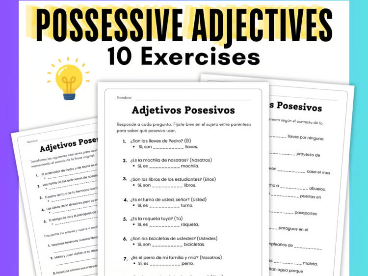 Spanish Possessive Adjectives Worksheet | Adjetivos Posesivos Spanish Activities