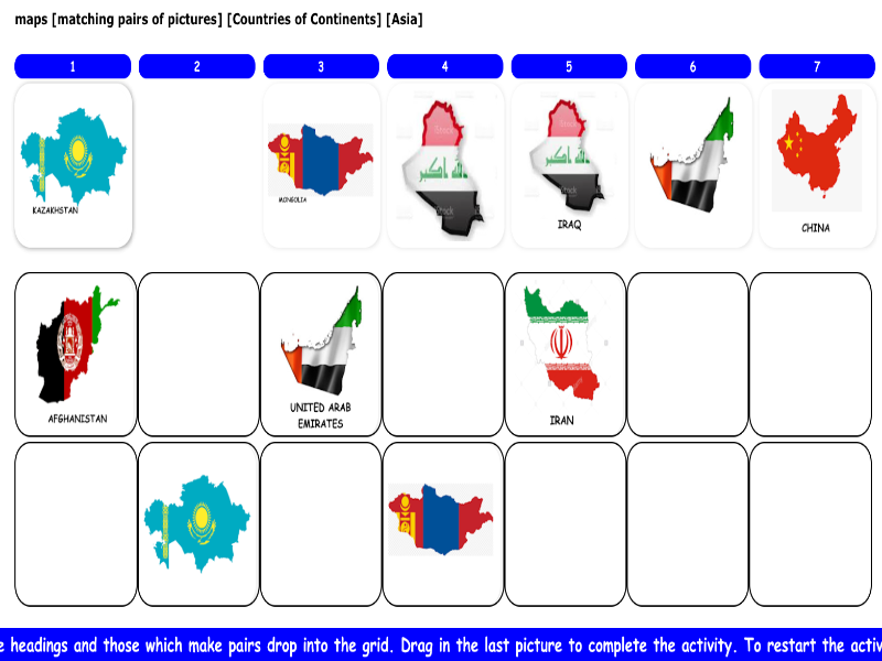 maps [matching pairs of pictures] [countries to Continents] [Asia]