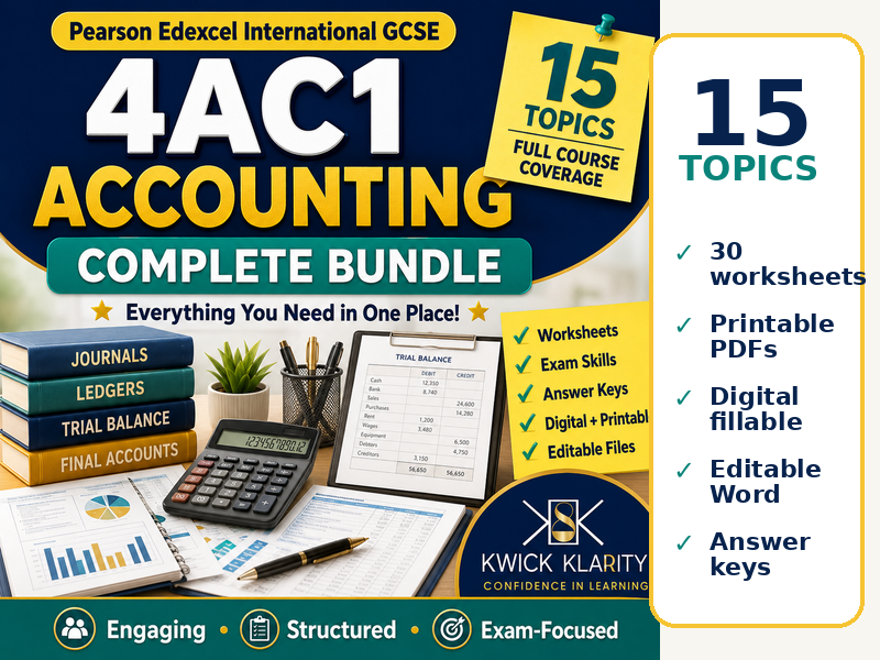 Edexcel International GCSE Accounting 4AC1 Complete Bundle | 15 Topics