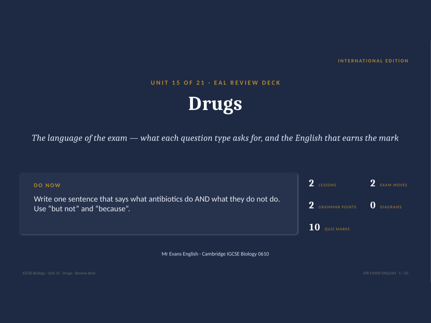 IGCSE Biology 0610 U15 Drugs — EAL