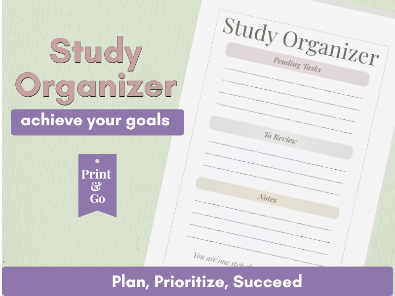 Study Organizer Printable | Student Planner Worksheet | Homework Tracker |To-Do & Review Template