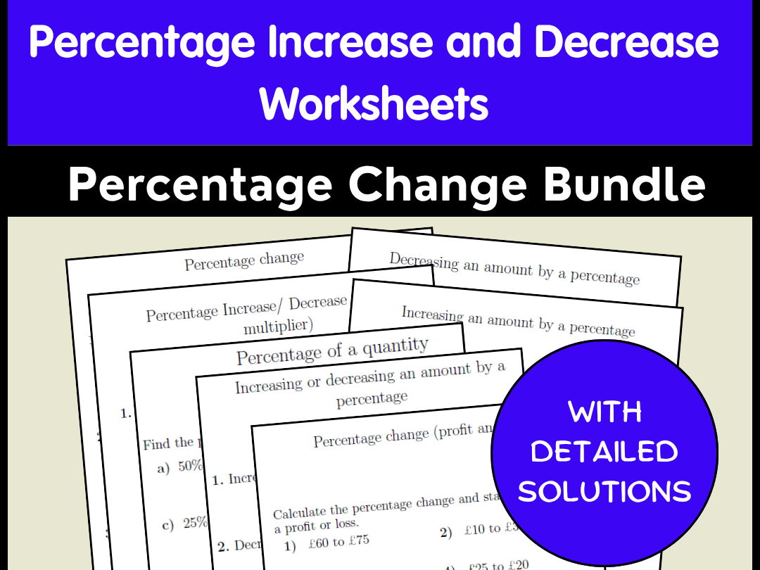 Percentage Increase and Decrease Worksheets | Percentage Change Bundle