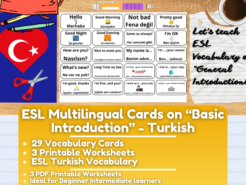 ESL Multilingual Vocabulary Flashcards on "General Introductions" - Turkish