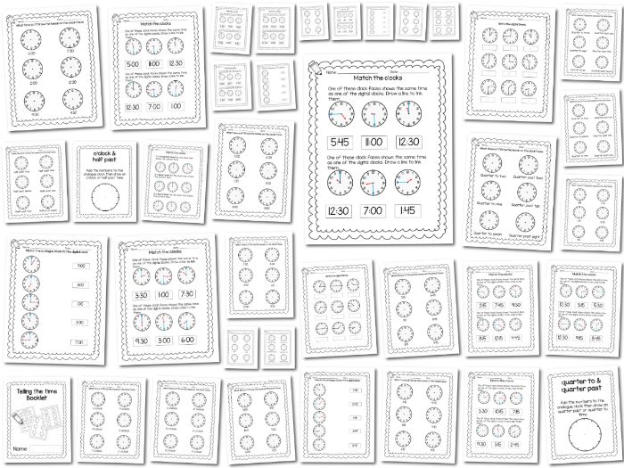 Telling the time workbook oclock half past quarter past quarter to R