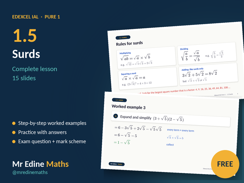 Surds – Edexcel IAL Pure 1 (Chapter 1.5) – Complete Lesson