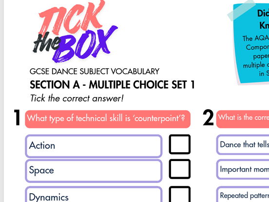 GCSE Dance Section A multiple choice Set 1