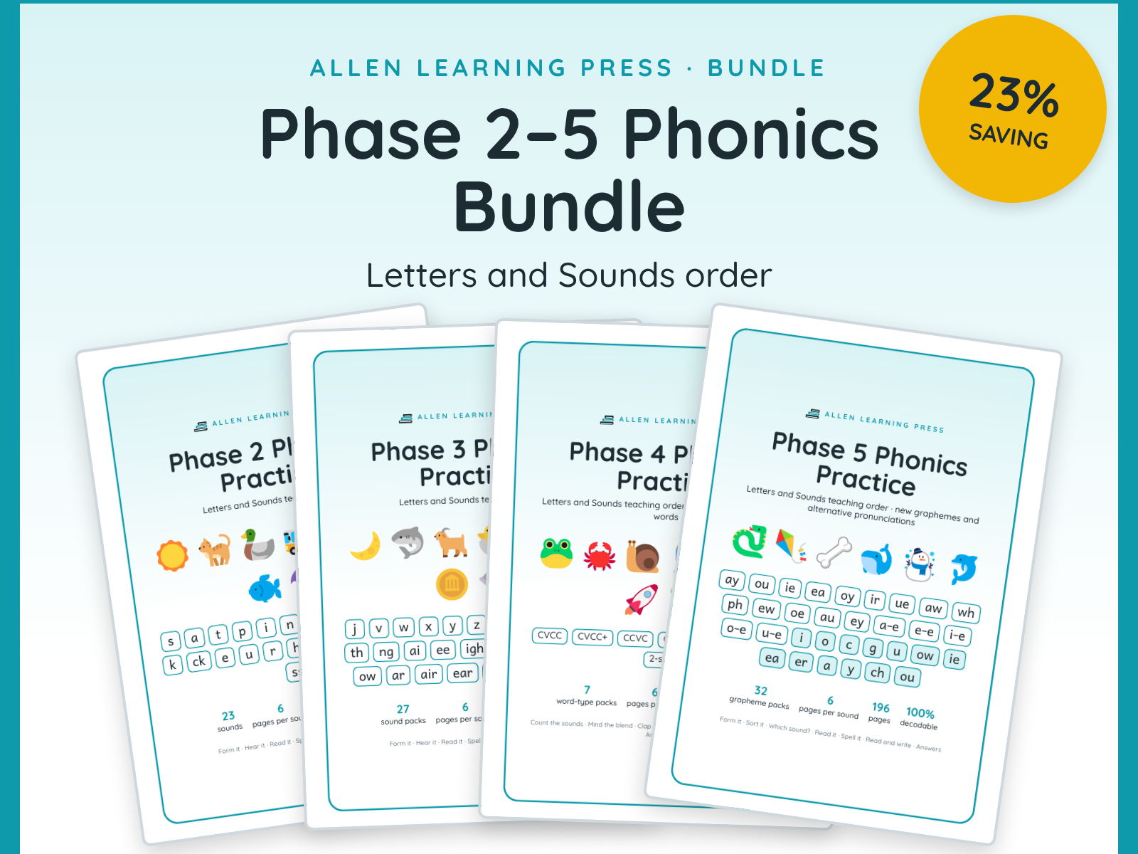 Phonics Worksheets Bundle Phases 2-5 | Decodable | Letters and Sounds Order