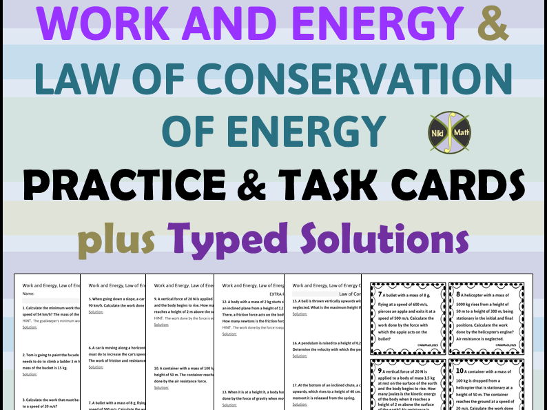 Work and Energy&Law of Conservation of Energy-Practice+Task Cards+Typed Solution