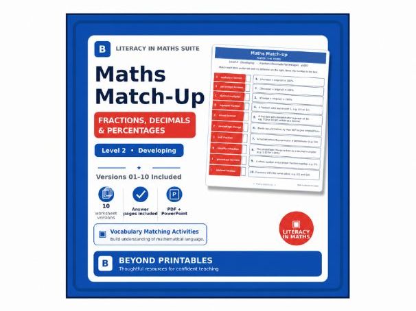 Fractions, Decimals & Percentages Match-Up – Level 2 | PDF & PowerPoint