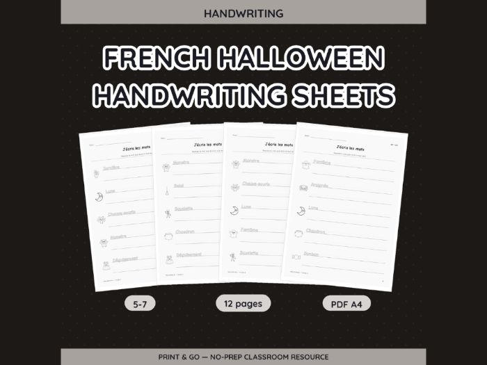 French Halloween Handwriting Sheets | 12 pp