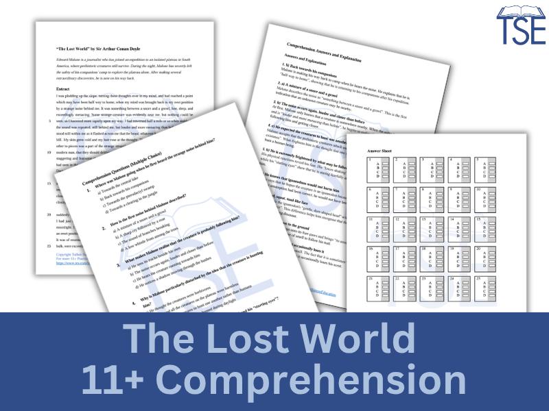 FREE GL 11+ English Comprehension Paper - The Lost World - Multiple Choice