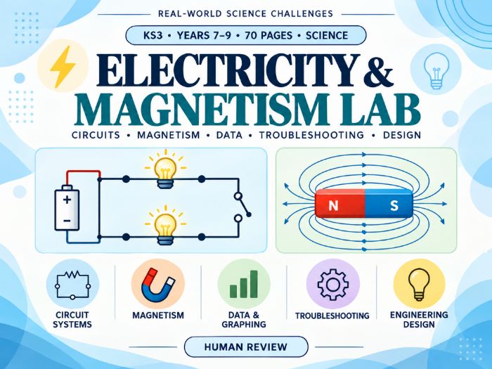 Electricity & Magnetism Lab – KS3 Physics Worksheets | 70 Pages