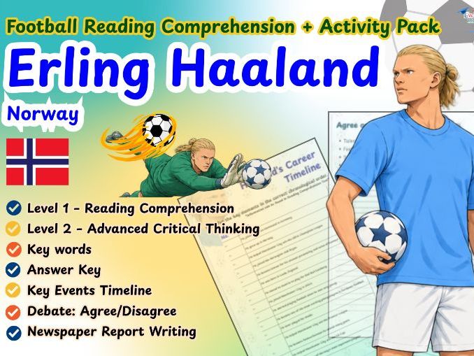 Erling Haaland Reading Comprehension | Football Activities | Soccer