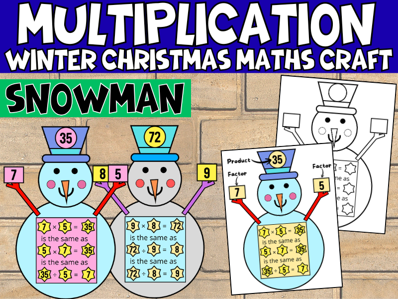 Christmas & Winter Snowman Maths Craft | Multiplication Facts Colouring | KS2 Math Activity