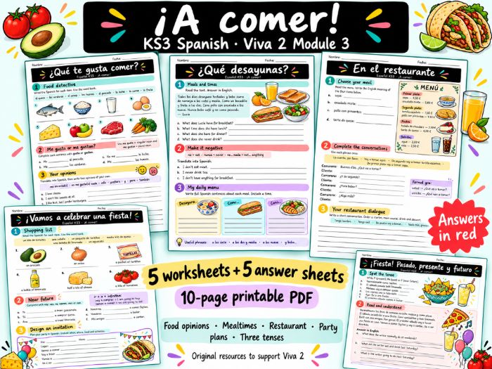 Viva 2 - Module 3 – ¡A comer! | Spanish Revision Worksheets + Answers | KS3
