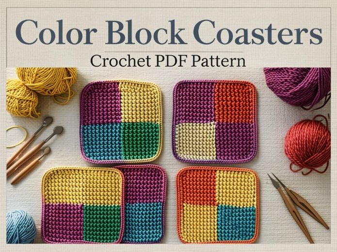 Color Block Coasters – Crochet PDF Pattern