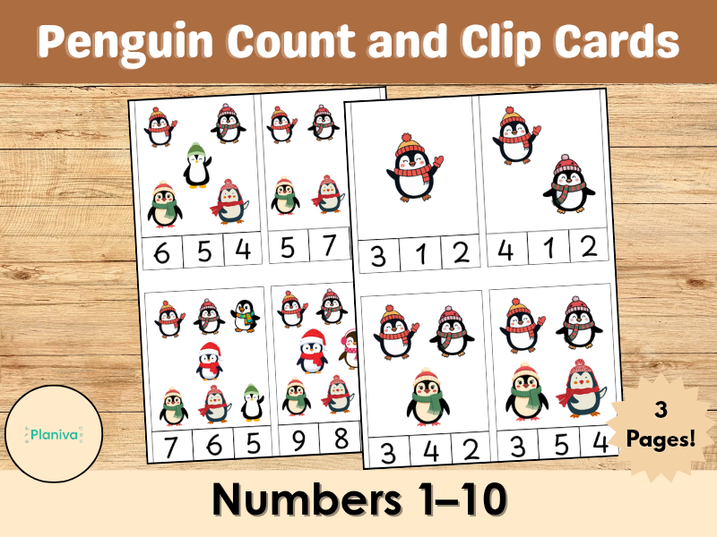 Penguin Count and Clip Cards | Winter Counting Activity | Numbers 1–10