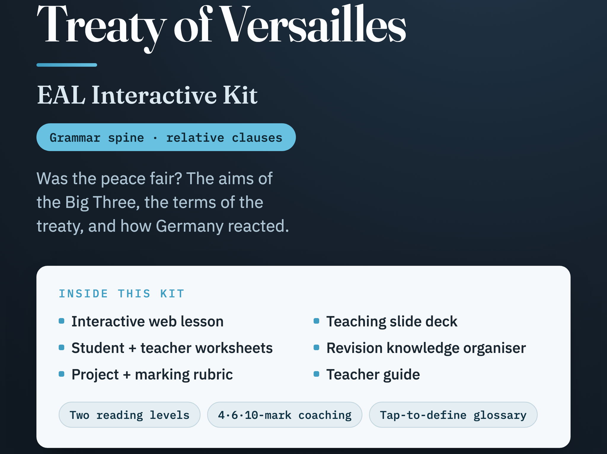 IGCSE History 0470: Treaty of Versailles EAL Unit