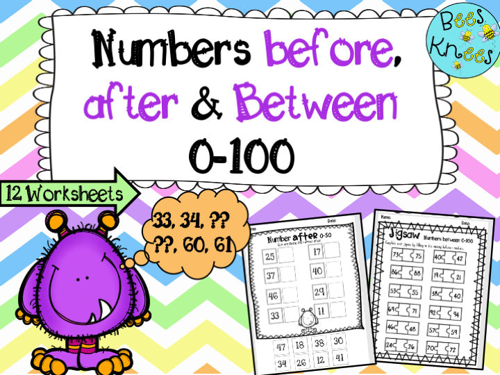 Number Before, After & In-Between Worksheet Pack