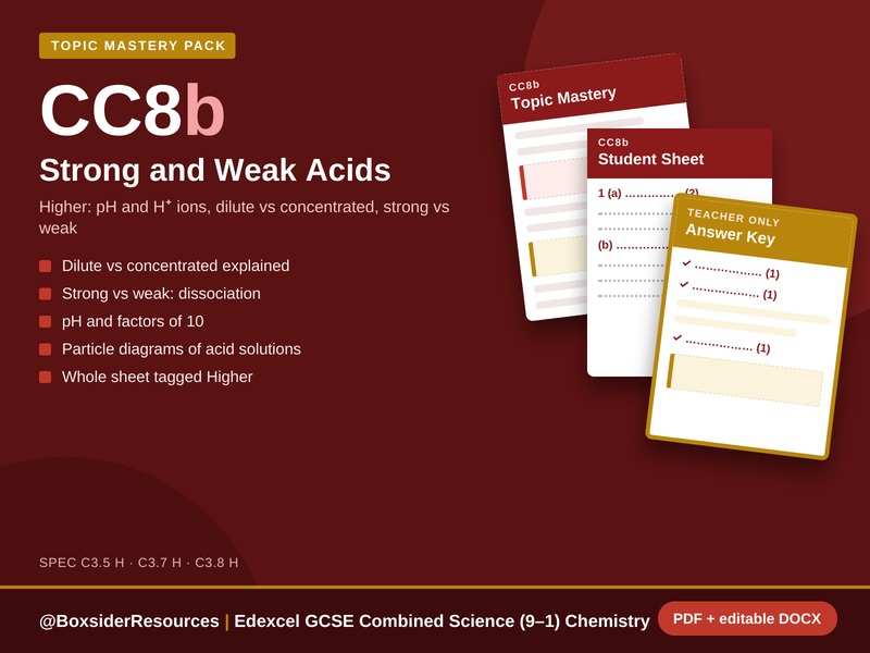 CC8b Strong and Weak Acids | Edexcel GCSE Combined Science Chemistry Topic Mastery Pack