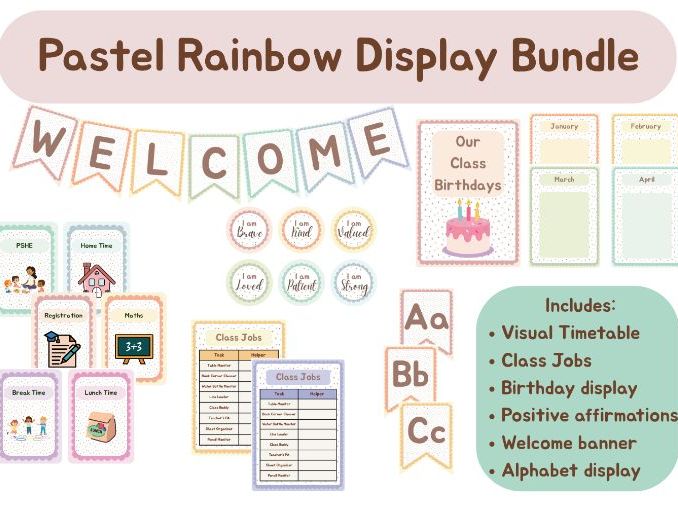 Pastel Classroom Display Bundle | 50+ items