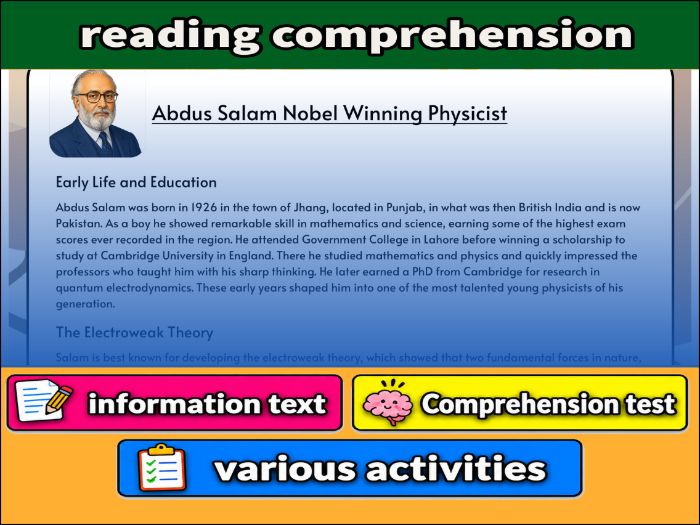 Abdus Salam Nobel Winning Physicist- Reading Comprehension, study guide & Activities