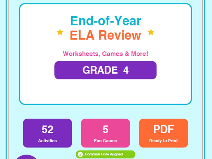 4th Grade End of Year ELA Review Worksheets & Games