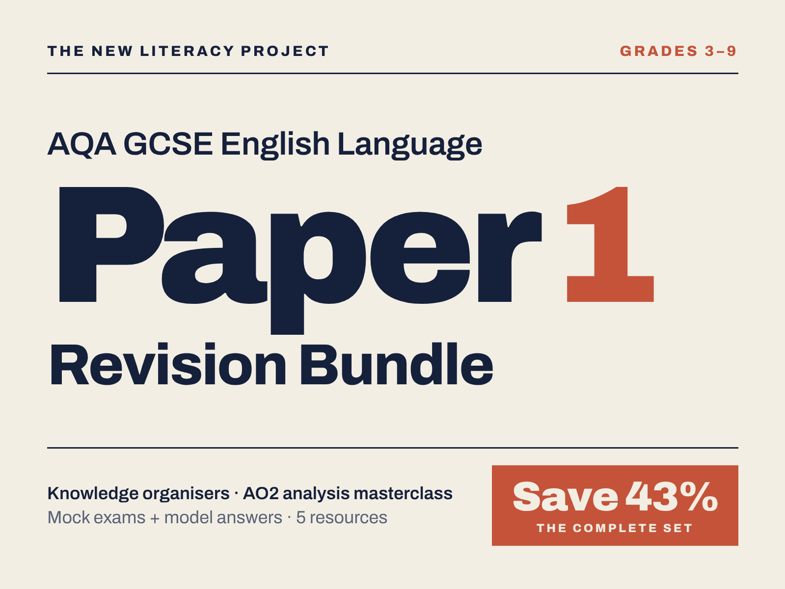 AQA GCSE English Language Paper 1 2026 Revision Bundle | Knowledge Organisers, AO2 Language Analysis Masterclass, Mock Exams and Model Answers | Grades 3-9