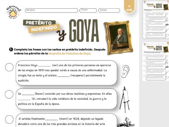 Spanish Pretérito Indefinido Worksheet: Goya Biography