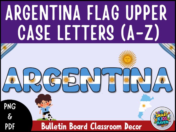 Argentina Flag Bulletin Board Letters Uppercase Alphabet A-Z Classroom Decor.