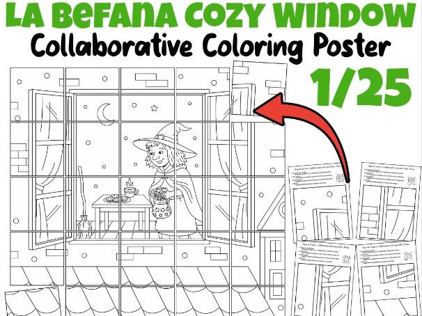 La Befana Cozy Window Collaborative Poster | Winter Religious Coloring Art
