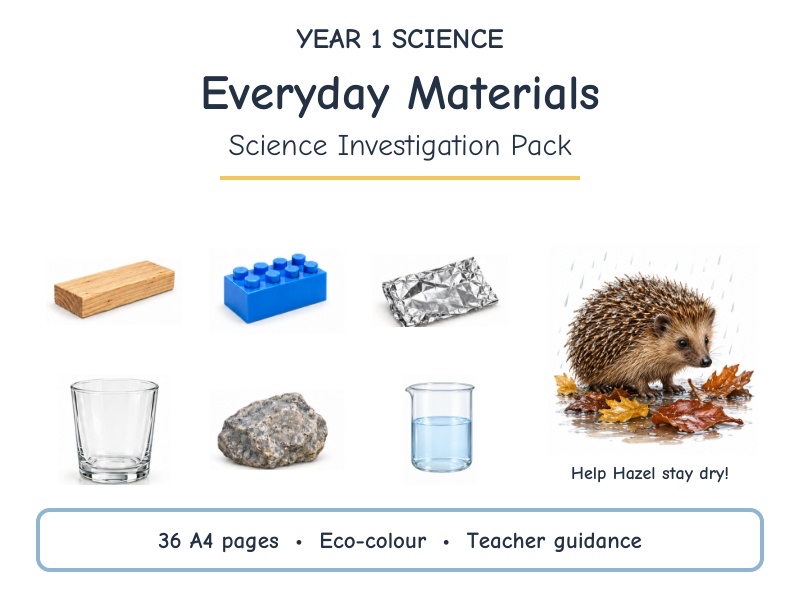 Year 1 Everyday Materials | Science Investigations, Worksheets & Vocabulary Posters