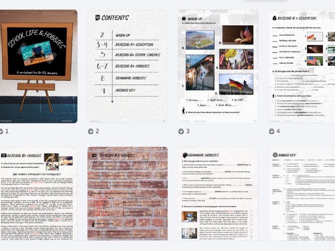 School life and hobbies - multiple activities worksheet