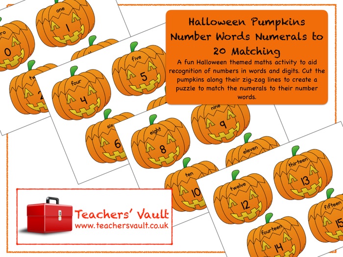 Halloween Pumpkins Number Words Numerals to 20 Matching