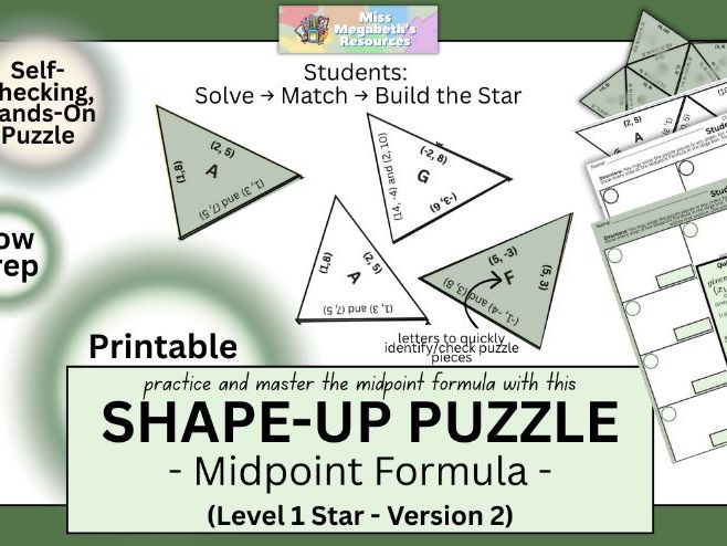 Shape-Up Puzzle - Midpoint Formula - Level 1 - Version 2 | Printable Math Activity | Low-Prep