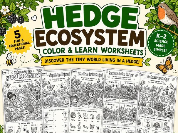 Hedge Ecosystem Coloring Worksheets | Hedge Habitat & Wildlife |K–Grade 2