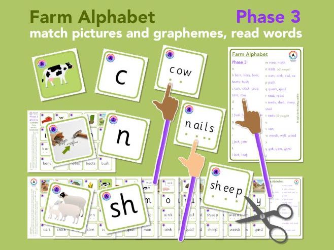 Farm Alphabet picture/word match Phase 3 Phonics