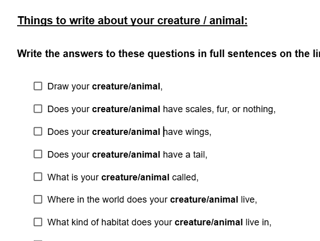 KS3/4 Create your own animal activity