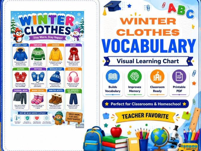 Make Winter Clothes Vocabulary Easy to Teach | Large Classroom Vocabulary Chart