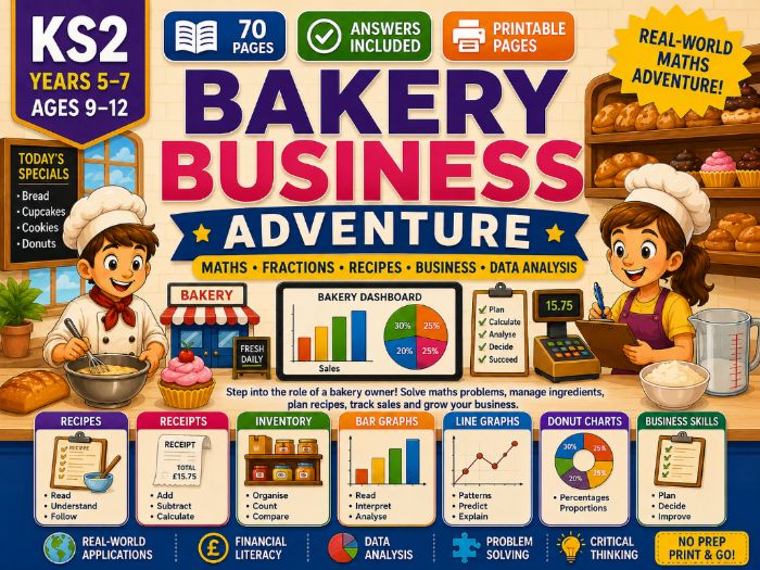 Bakery Maths Adventure | Fractions, Money & Data | Years 5–7 | 70 Pages