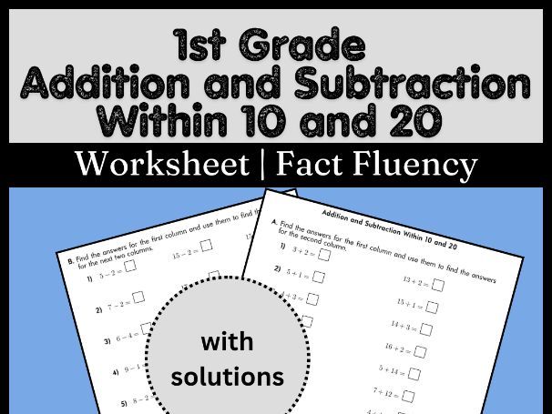 1st Grade Addition and Subtraction Within 10 and 20 Worksheet | Fact Fluency