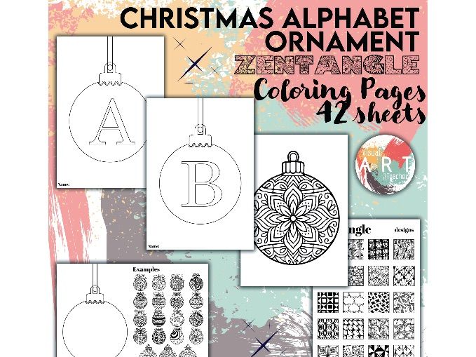 Christmas Alphabet Ornament/ Bauble  Zentangle Coloring Pages